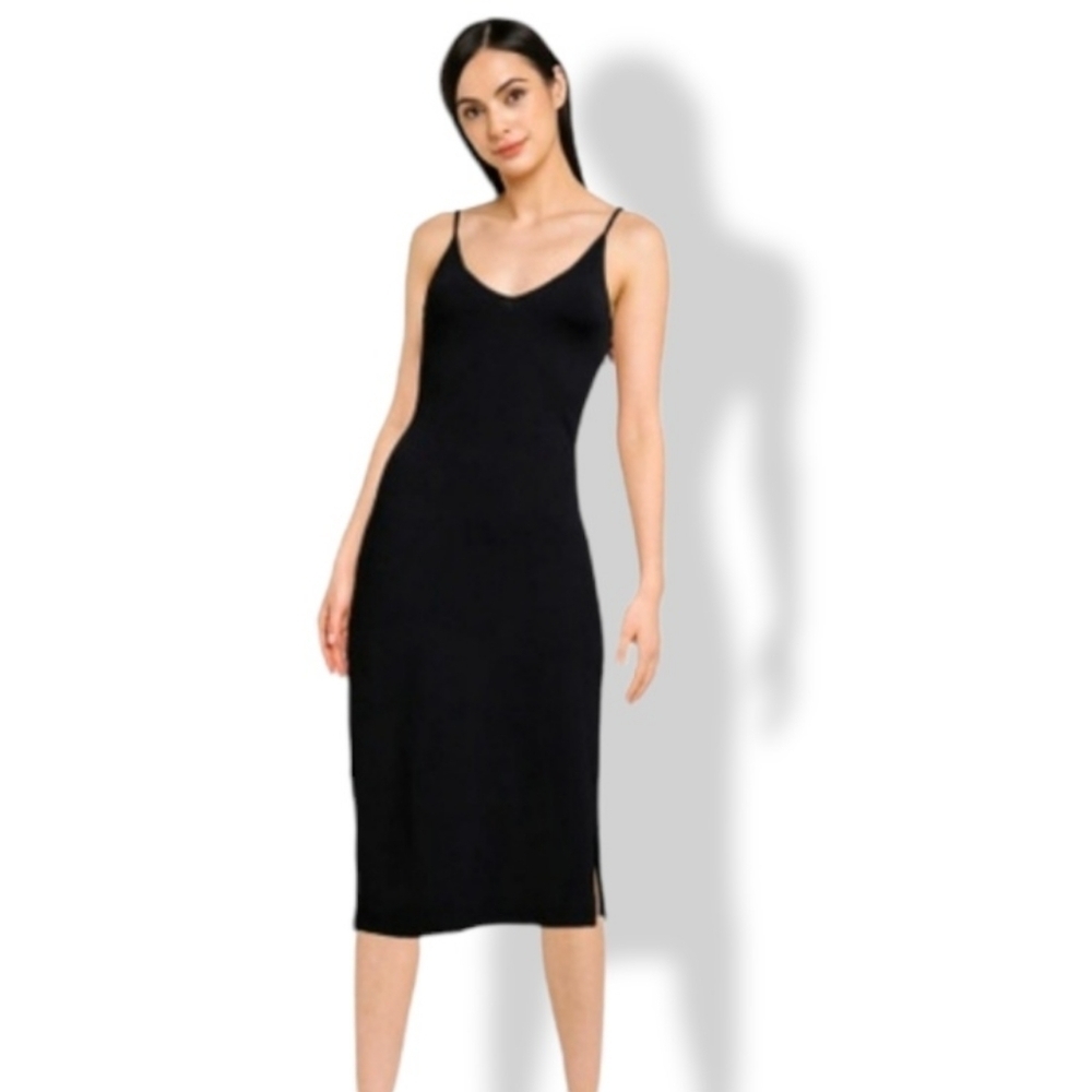 Identity - Black Spaghetti Straps Midi Dress